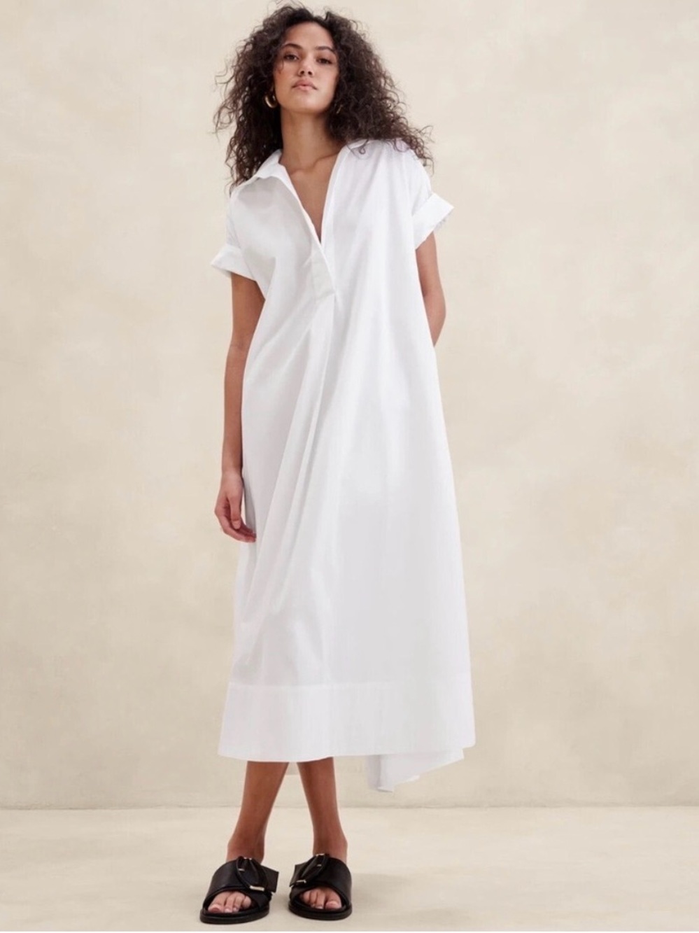 BANANA REPUBLIC White Cruz Poplin Maxi Dress - Size M/L